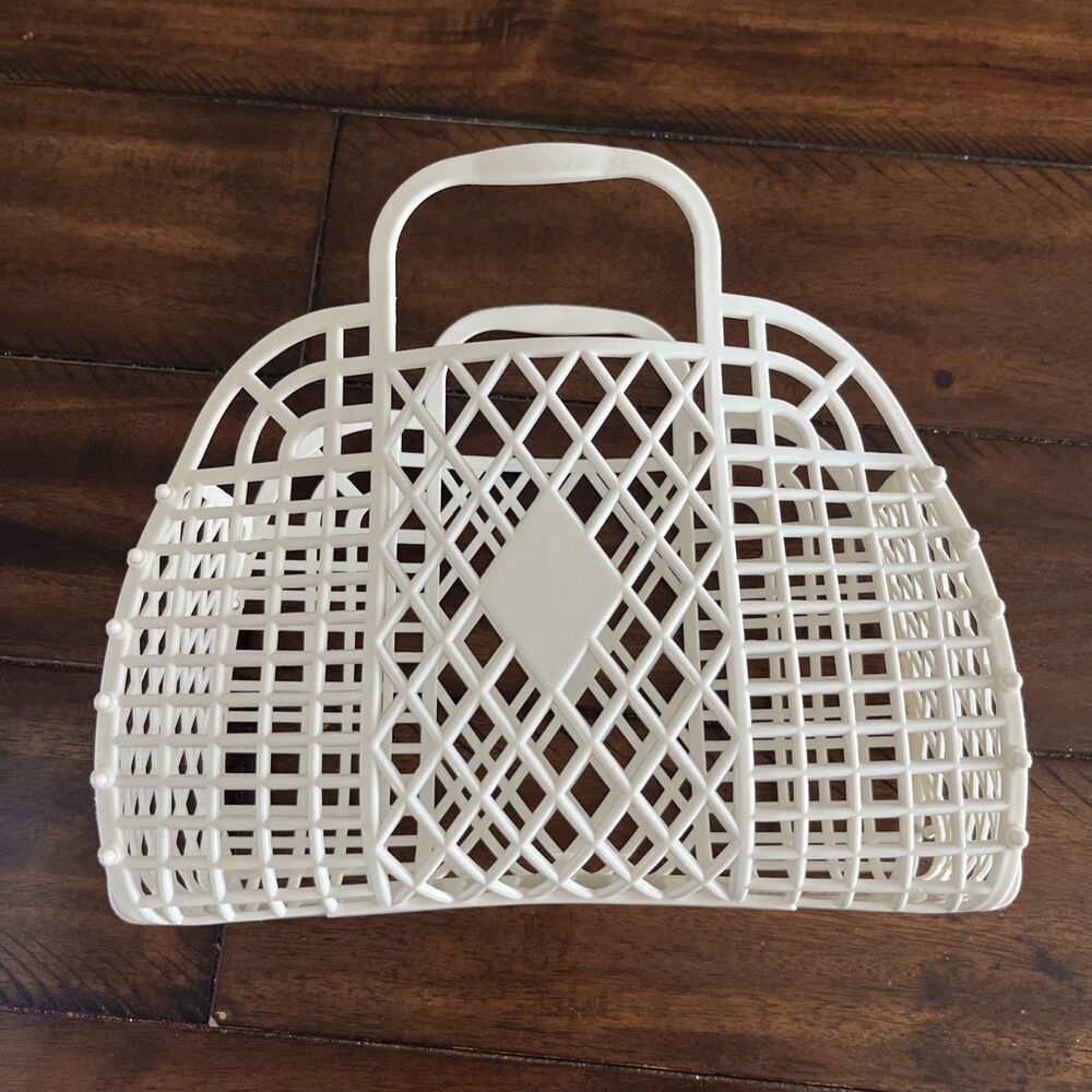 Sun Jellies Rubber White Retro Tote Basket Purse Bag Beach Bag Shower Bag